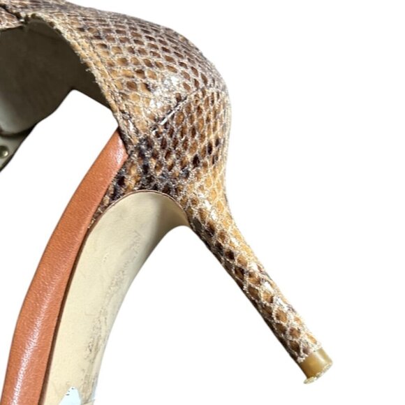 MICHAEL KORS Guiliana Faux Snake Skin Tan Leather Open Toe Sandal Heels US 6 - Picture 5 of 8